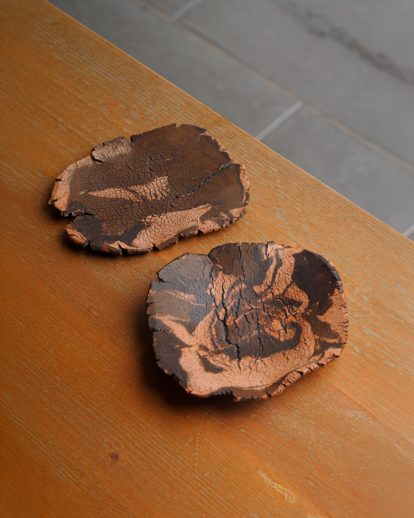 Pack de 2 platos marmoleados terracota